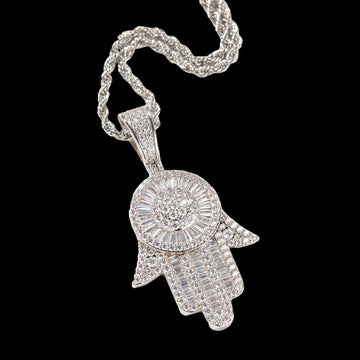 Iced Hand Pendant - White Gold