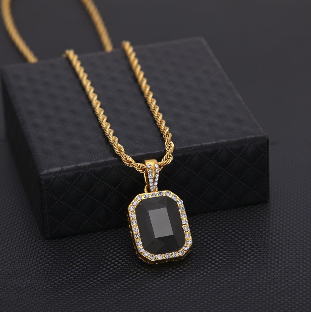 Iced Gemstone Pendant - Black