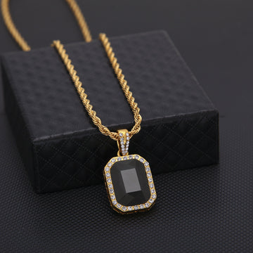 Iced Gemstone Pendant - Black