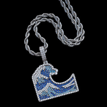 Ocean Waves Surfing Pendant - White Gold