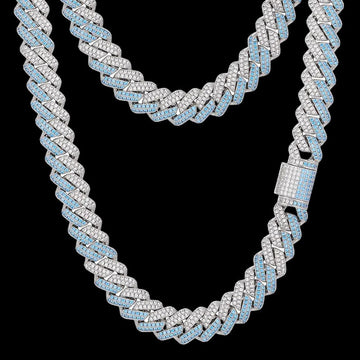 12MM Iced Cuban Chain - Blue and White Gold