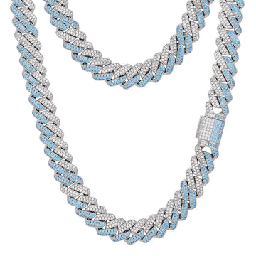 12MM Iced Cuban Chain - Blue and White Gold